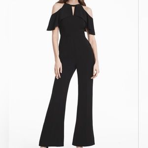 NWT White House Black Market Ruffle Cold-Shoulder Black Jumpsuit Size 10